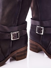 Moda in Pelle Brown Brinley Buckle Wrap Mid Calf Boots With Piping Detail - Image 3 of 3