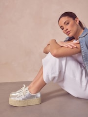 Silver Forever Comfort® Chunky Flatform Espadrille Lace Up Trainers - Image 1 of 9