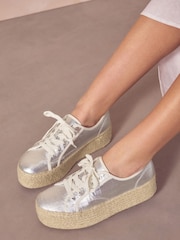 Silver Forever Comfort® Chunky Flatform Espadrille Lace Up Trainers - Image 2 of 9