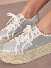 Silver Forever Comfort® Chunky Flatform Espadrille Lace Up Trainers - Image 4 of 9