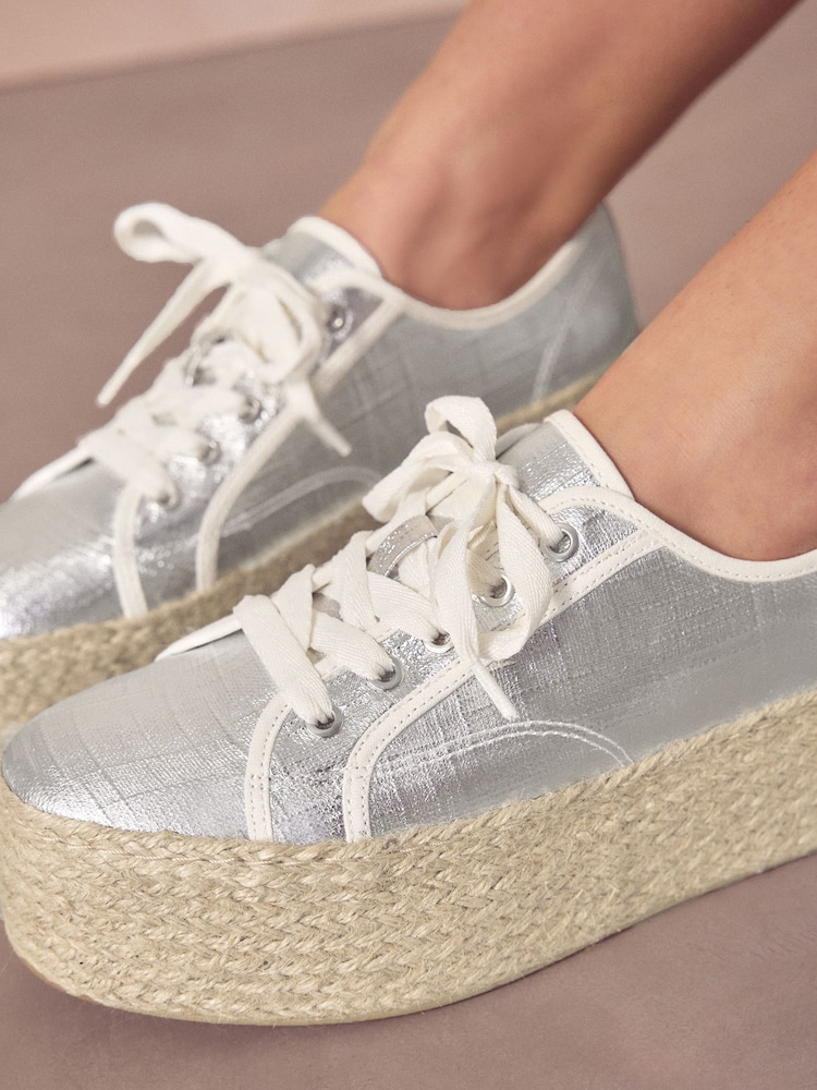 Buy Silver Forever Comfort® Chunky Flatform Espadrille Lace Up