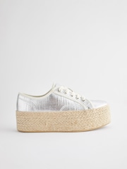 Silver Forever Comfort® Chunky Flatform Espadrille Lace Up Trainers - Image 5 of 9