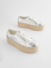 Silver Forever Comfort® Chunky Flatform Espadrille Lace Up Trainers - Image 6 of 9