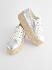 Silver Forever Comfort® Chunky Flatform Espadrille Lace Up Trainers - Image 7 of 9