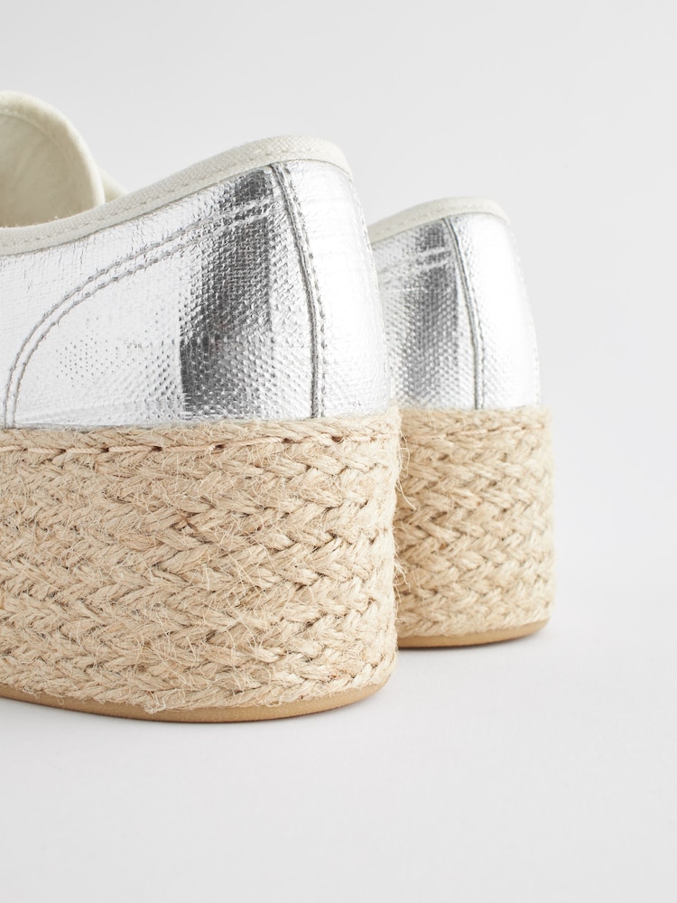 Silver Forever Comfort® Chunky Flatform Espadrille Lace Up Trainers - Image 9 of 9