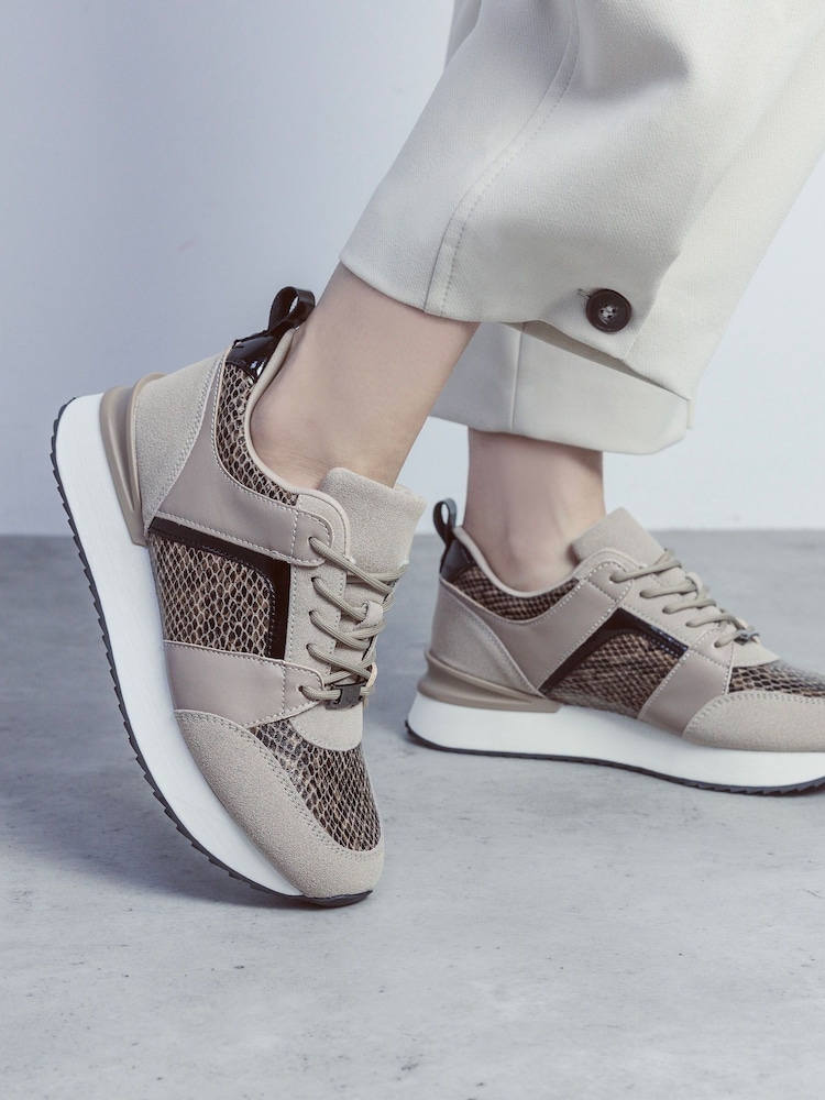 Moda in Pelle Addele Slab Sole Lace Up Trainers With Snake Pu - Image 1 of 4