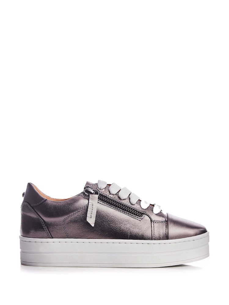 Moda In Pelle Abbiy Chunky Slab Sole Side Zip Lace Up Trainers - Image 1 of 4