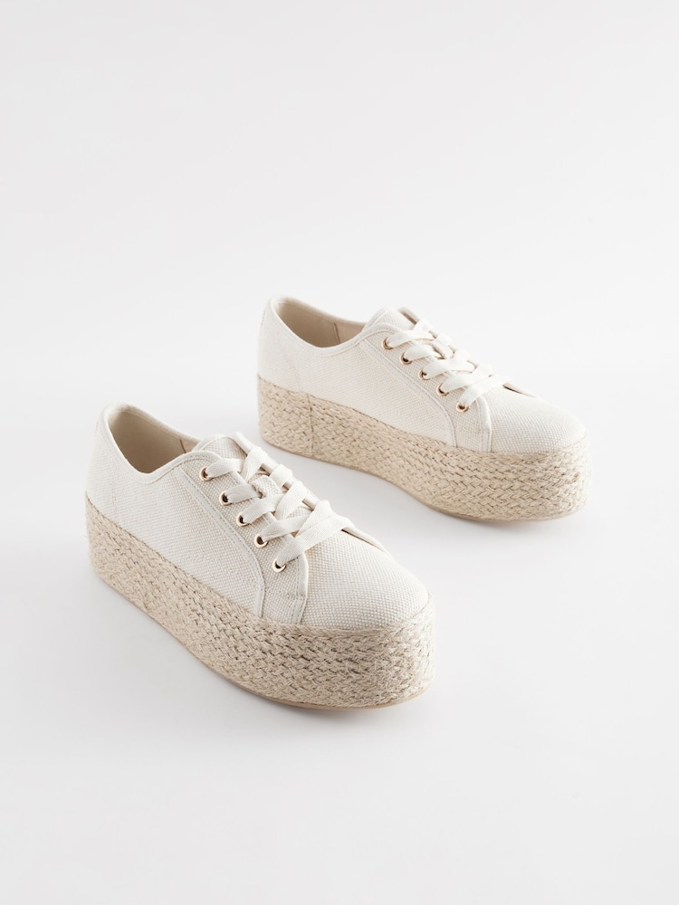 Nevtralno - Debeli espadrile z debelim podplatom in vezalkami Forever Comfort® - Slika 1 iz 6