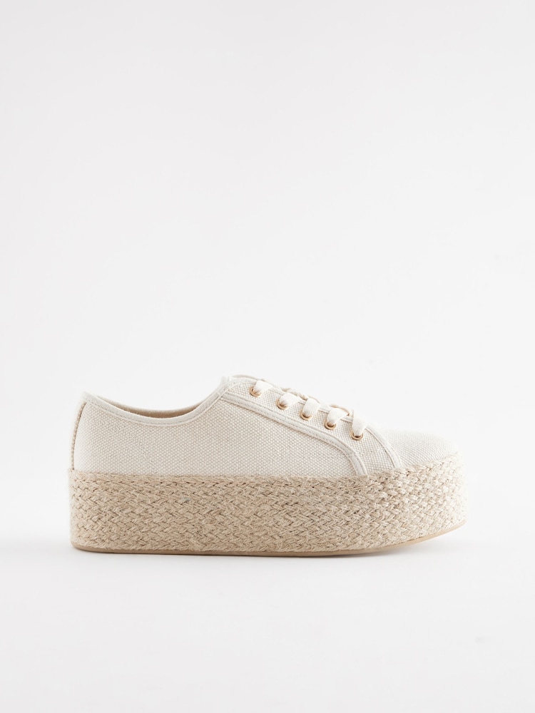 Nevtralno - Debeli espadrile z debelim podplatom in vezalkami Forever Comfort® - Slika 2 iz 6 Nevtralno - Debeli espadrile z debelim podplatom in vezalkami Forever Comfort® - Slika 2 iz 6