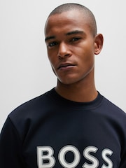 Blau - BOSS Sweatshirt aus Baumwollmischung mit HD-Logo-Print - Bild 4 von 5