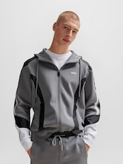 BOSS Grey Contrast Logo Zip Up Hoodie - Image 3 of 7