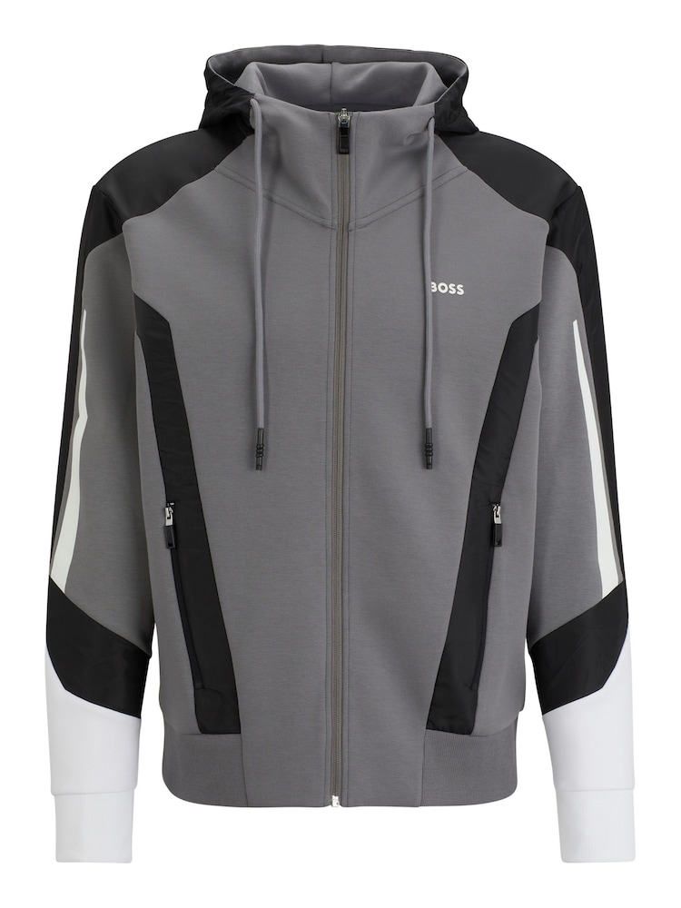 BOSS Grey Contrast Logo Zip Up Hoodie - Image 7 of 7