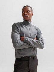 BOSS Grey Zip Neck Jumper - Image 1 of 5