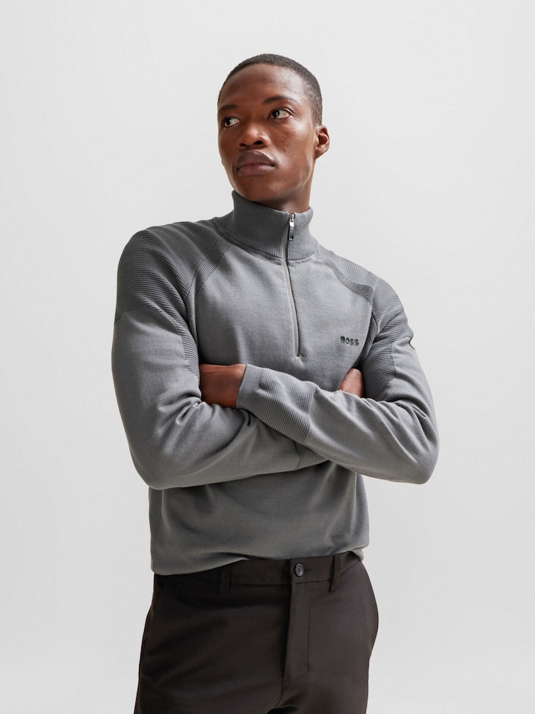 BOSS Grey Zip Neck Jumper - Image 1 of 5