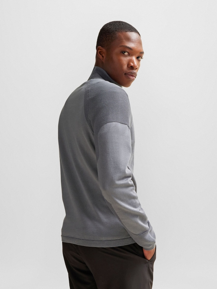 BOSS Grey Zip Neck Jumper - Image 2 of 5