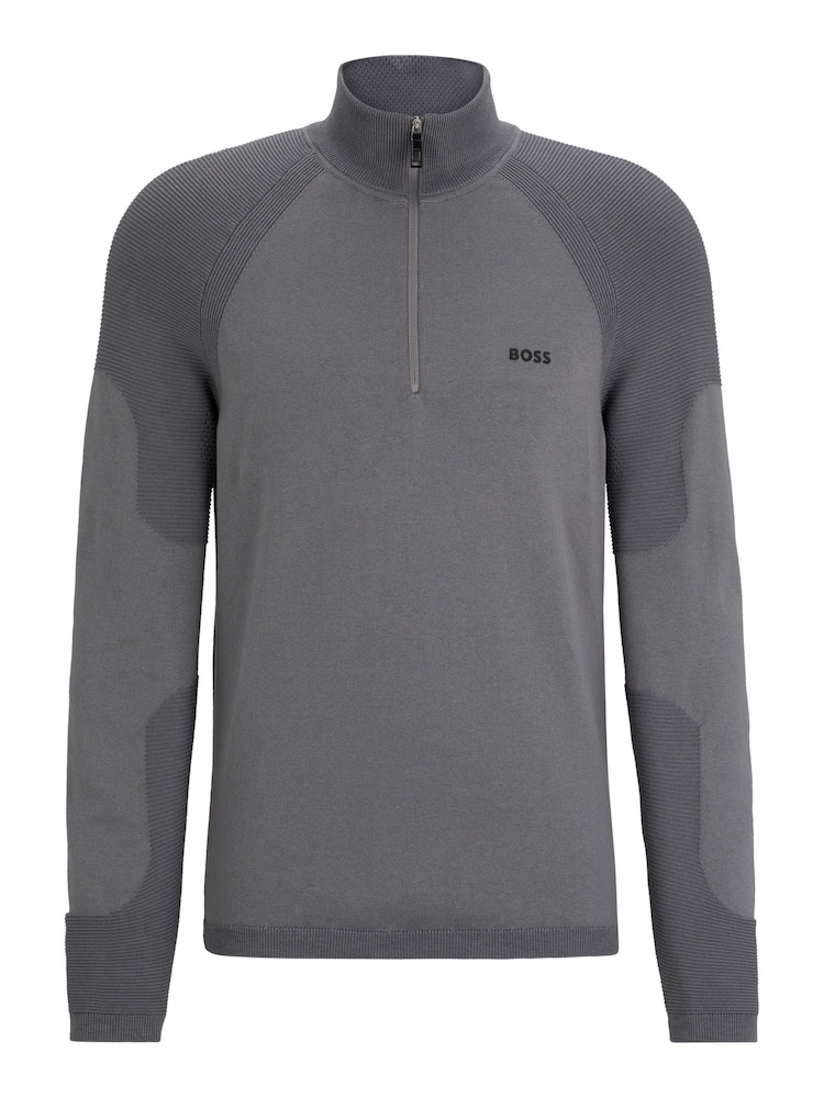 BOSS Grey Zip Neck Jumper - Image 5 of 5