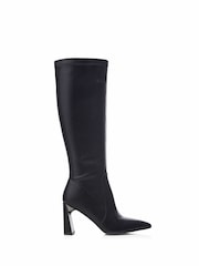 Moda in Pelle Tamika Slim Heel Metal Back Stretch Long Smart Black Boots - Image 1 of 4