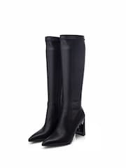 Moda in Pelle Tamika Slim Heel Metal Back Stretch Long Smart Black Boots - Image 2 of 4