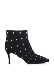 Moda in Pelle Wenoa Sq Toe Kitten Heel Crystal Stone Ankle Black Boots - Image 2 of 5