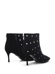 Moda in Pelle Wenoa Sq Toe Kitten Heel Crystal Stone Ankle Black Boots - Image 3 of 5