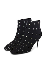 Moda in Pelle Wenoa Sq Toe Kitten Heel Crystal Stone Ankle Black Boots - Image 4 of 5