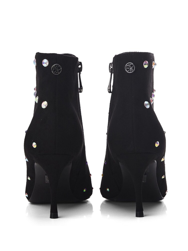 Moda in Pelle Wenoa Sq Toe Kitten Heel Crystal Stone Ankle Black Boots - Image 5 of 5