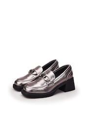 Moda in Pelle Caina Square Toe Block Heeled Loafers With Buckle Trim - Image 2 of 4