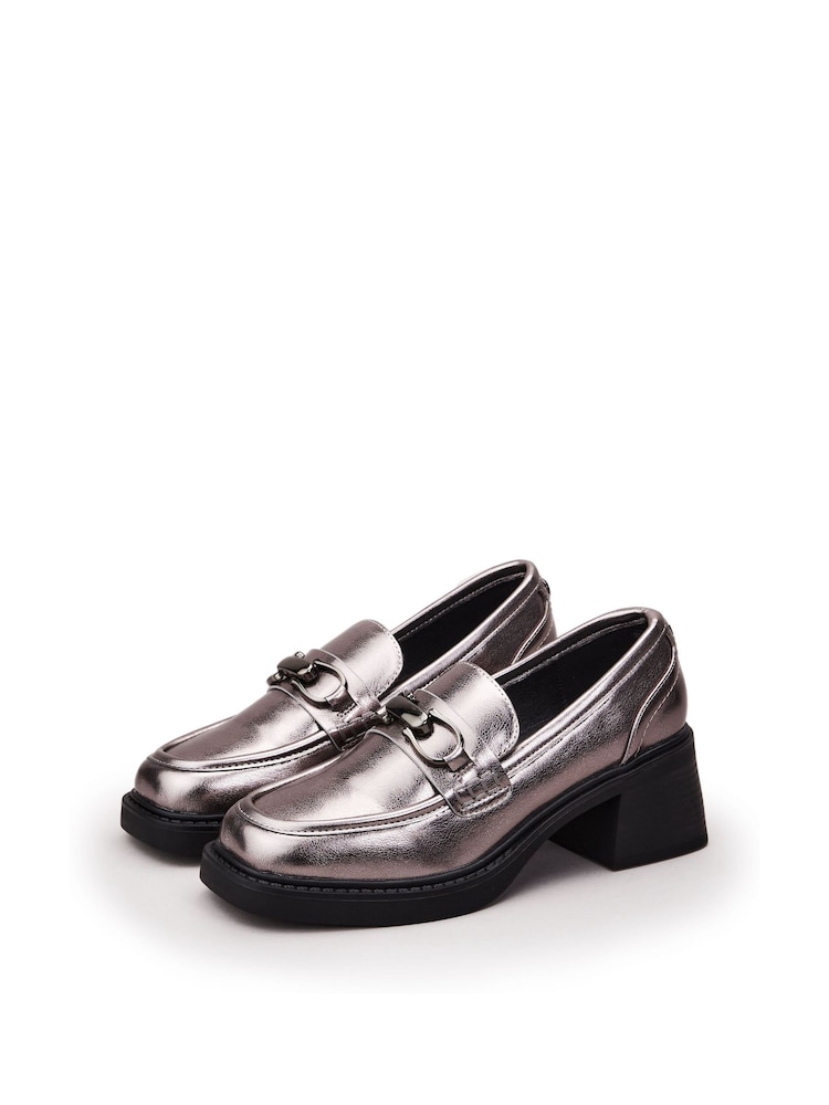 Moda in Pelle Caina Square Toe Block Heeled Loafers With Buckle Trim - Image 2 of 4
