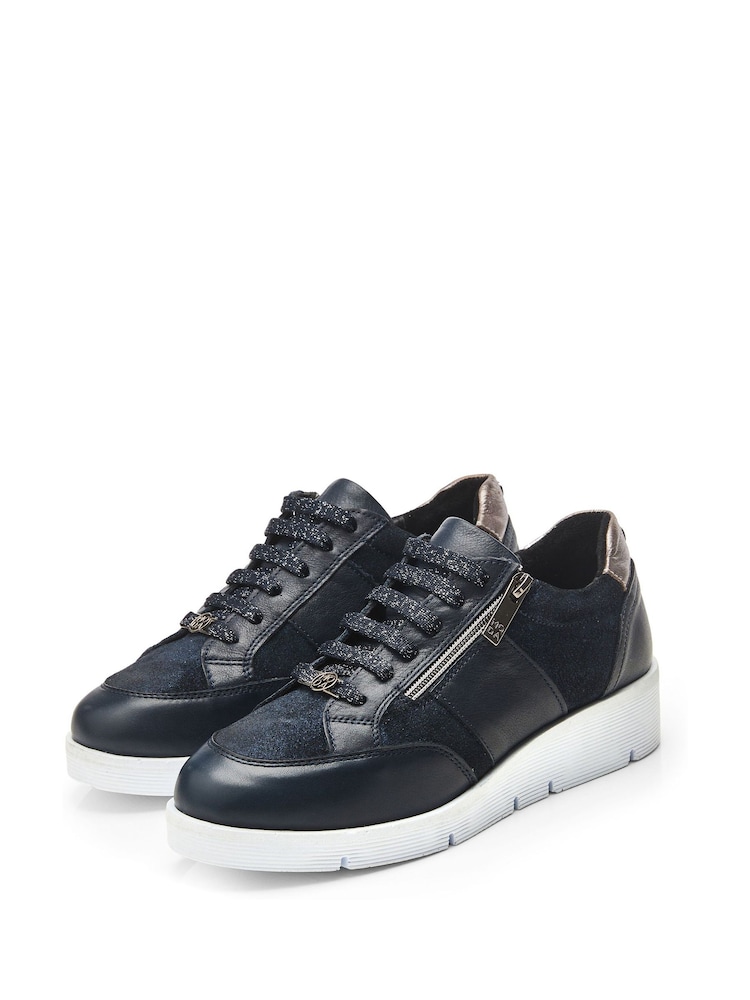 Azul - Zapatillas de cuña con cremallera lateral Ambienne de Moda In Pelle - Imagen 2 de 4