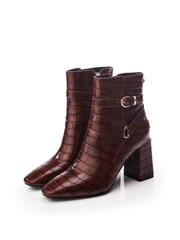 Moda in Pelle Kamina Flare Block Heel Sq Toe Wrap Buckle Trim Ankle Boots - Image 3 of 4