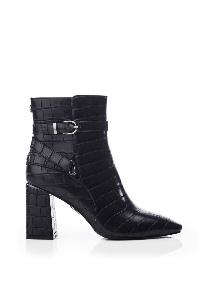 Moda in Pelle Kamina Flare Block Heel Sq Toe Wrap Buckle Trim Ankle Boots - Image 2 of 5