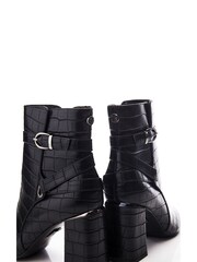 Moda in Pelle Kamina Flare Block Heel Sq Toe Wrap Buckle Trim Ankle Boots - Image 3 of 5