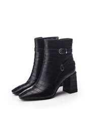 Moda in Pelle Kamina Flare Block Heel Sq Toe Wrap Buckle Trim Ankle Boots - Image 5 of 5