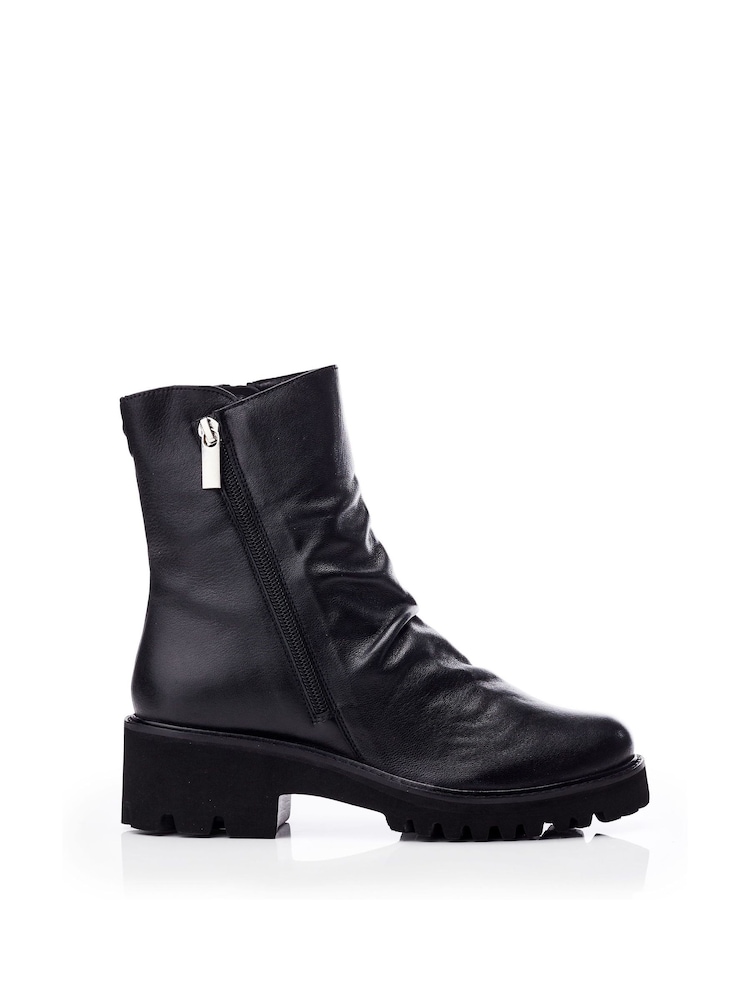 Moda in Pelle Calandra Rouched Front Outside Zip Ankle  Boots - Image 1 of 4