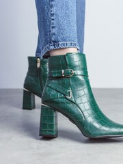 Moda in Pelle Kamina Flare Block Heel Sq Toe Wrap Buckle Trim Ankle Boots - Image 1 of 5