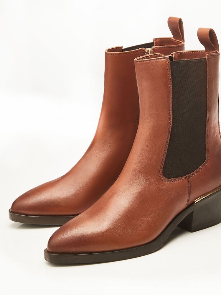 Brun - Moda in Pelle Kaela à talon carré pointu Chelsea bottes - Image 3 of 4