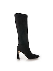 Moda in Pelle Tamika Slim Heel Metal Back Stretch Long Smart Black Boots - Image 1 of 3