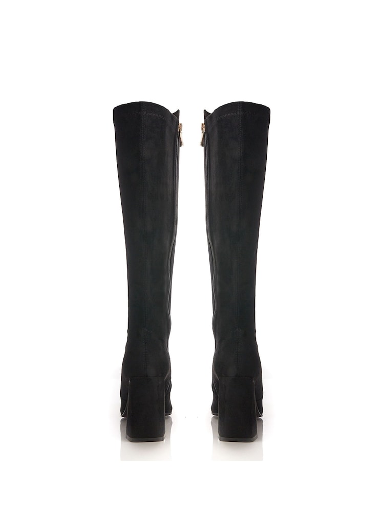 Moda in Pelle Tamika Slim Heel Metal Back Stretch Long Smart Black Boots - Image 2 of 3
