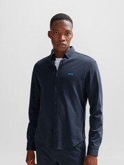BOSS Blue Cotton Pique Regular Fit Shirt - Image 4 of 6