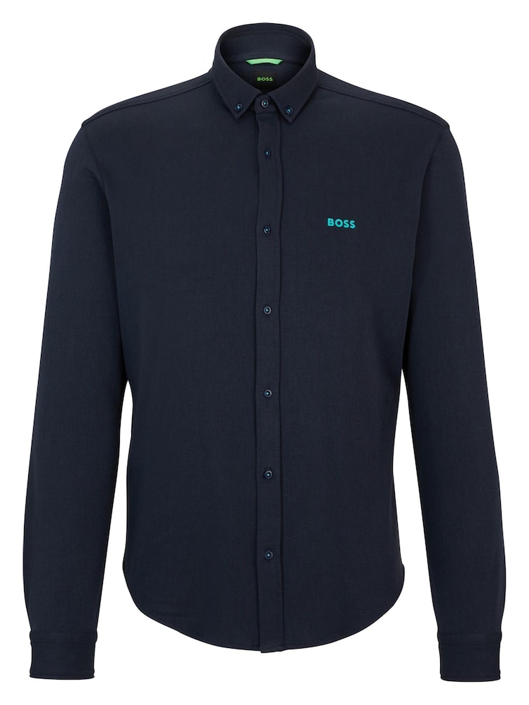 BOSS Blue Cotton Pique Regular Fit Shirt - Image 6 of 6