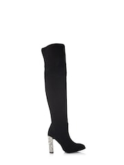 Moda in Pelle Zamaria Over Knee Microsude Black Boots With Feature Heel - Image 1 of 4