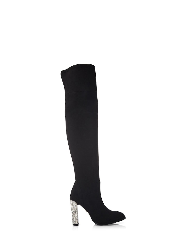 Moda in Pelle Zamaria Over Knee Microsude Black Boots With Feature Heel - Image 1 of 4