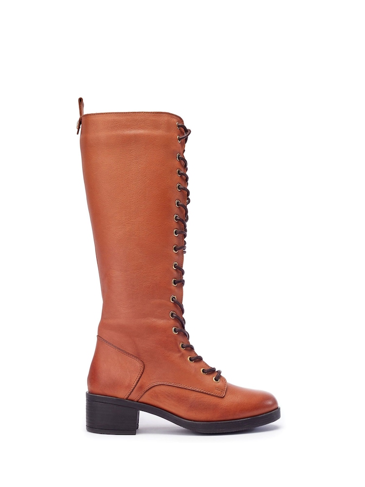 Moda in Pelle Natural Galliana Long Leg Lace-Up Low Heel Boots - Image 1 of 4 Moda in Pelle Natural Galliana Long Leg Lace-Up Low Heel Boots - Image 1 of 4