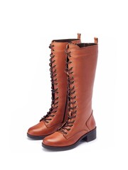 Moda in Pelle Natural Galliana Long Leg Lace-Up Low Heel Boots - Image 2 of 4