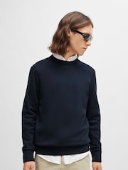 BOSS Navy Crew Neck Embroidered Logo Knitted 100% Cotton Jumper - Image 1 of 5