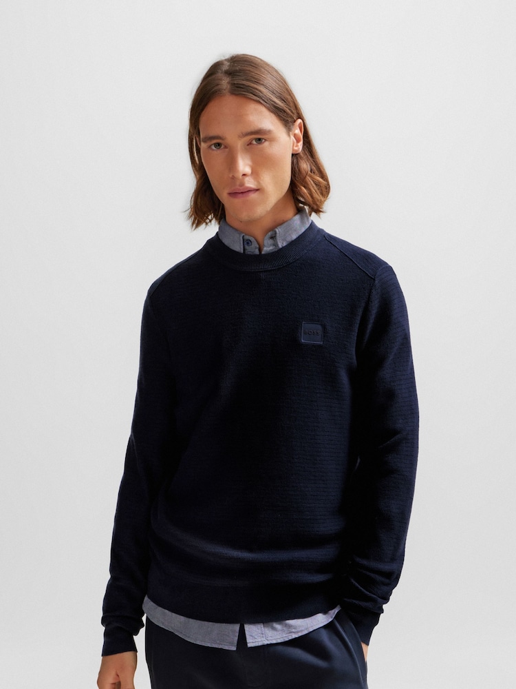 BOSS Dark Blue Box Logo Cashmere Blend Jumper - Image 1 of 5 BOSS Dark Blue Box Logo Cashmere Blend Jumper - Image 1 of 5