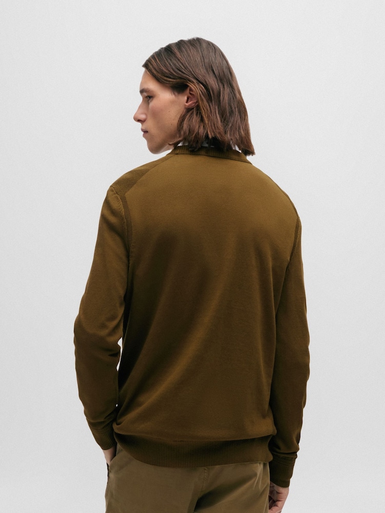 BOSS Khaki Crew Neck Embroidered Logo Cotton Jumper - Image 2 of 5