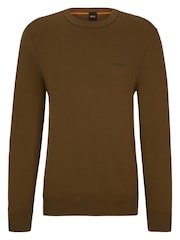 BOSS Khaki Crew Neck Embroidered Logo Cotton Jumper - Image 5 of 5