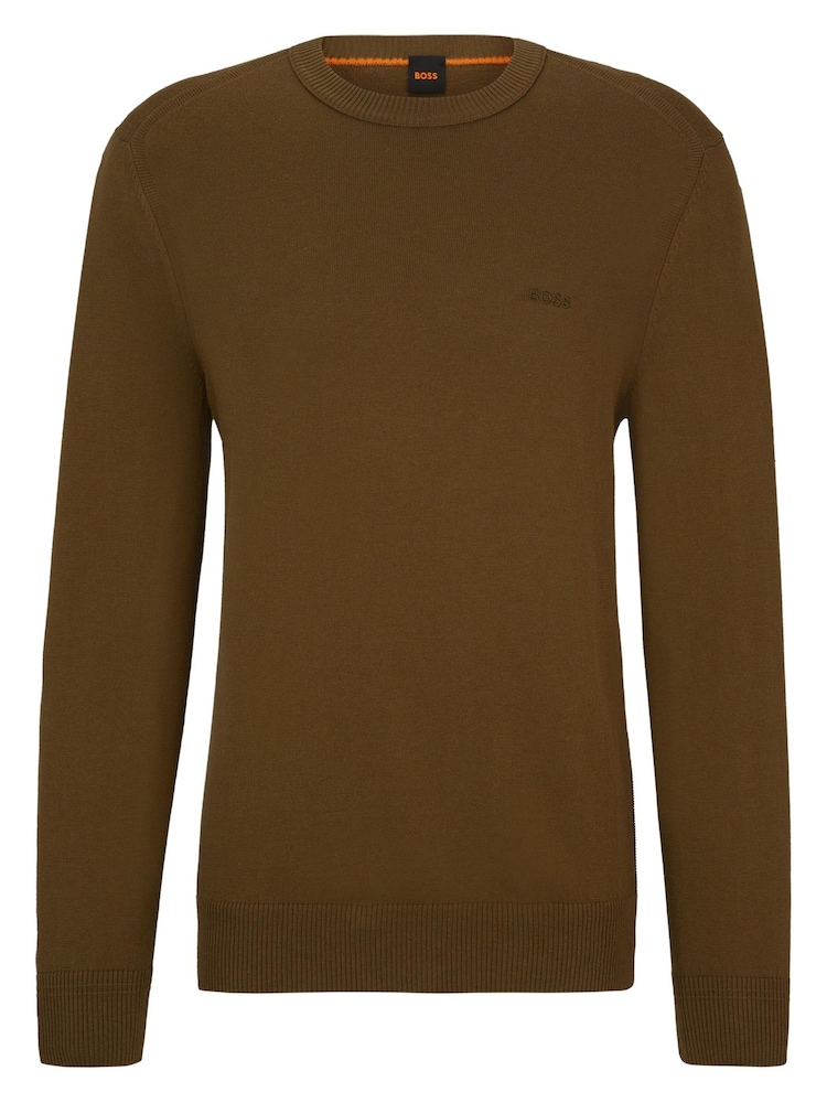 BOSS Khaki Crew Neck Embroidered Logo Cotton Jumper - Image 5 of 5