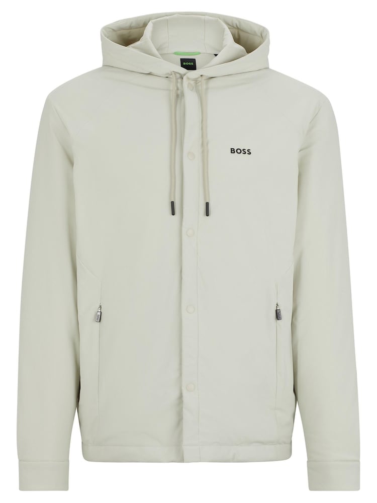 BOSS Cream Button Up Hooded Overshirt Jacket - Image 6 of 6